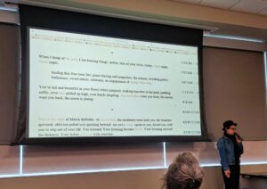 Cass Donish presenting on intertextuality, April 2026